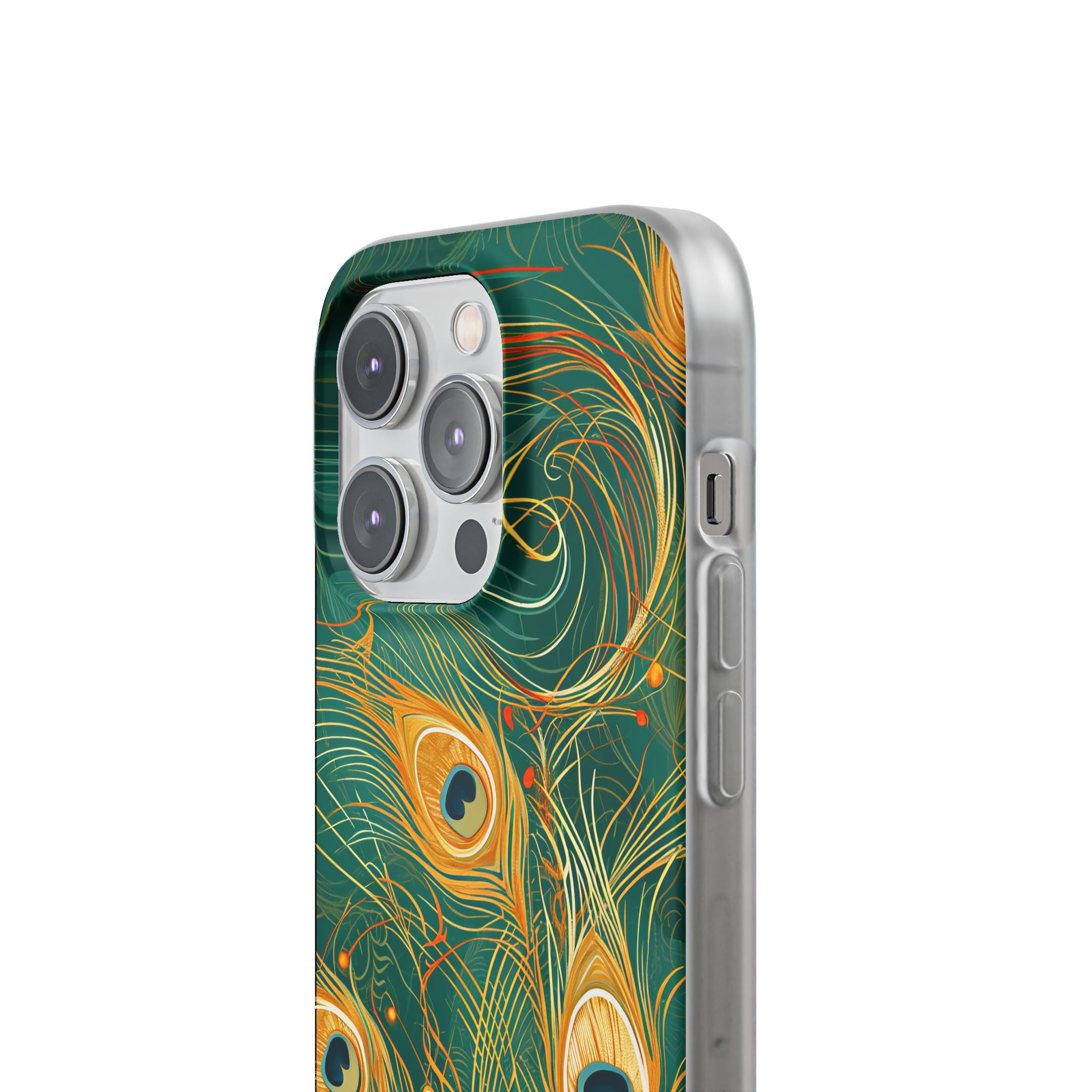 Peacock Elegance in Teal and Gold iPhone 14 - Flexi Phone Case