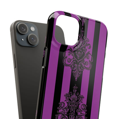 Gothic Elegance with Vertical Stripes and Ornamental Motifs iPhone 15 - Slim Phone Case