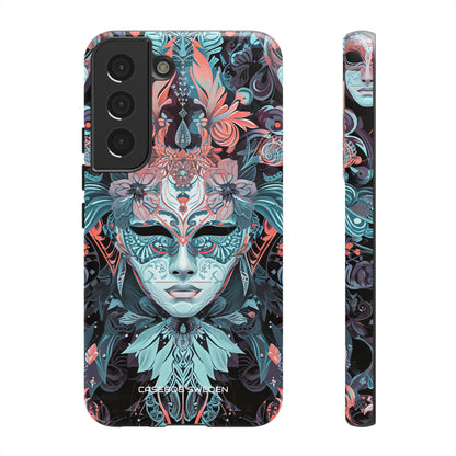 Mystic Teal Coral Mask - Tough Samsung S22 Phone Case