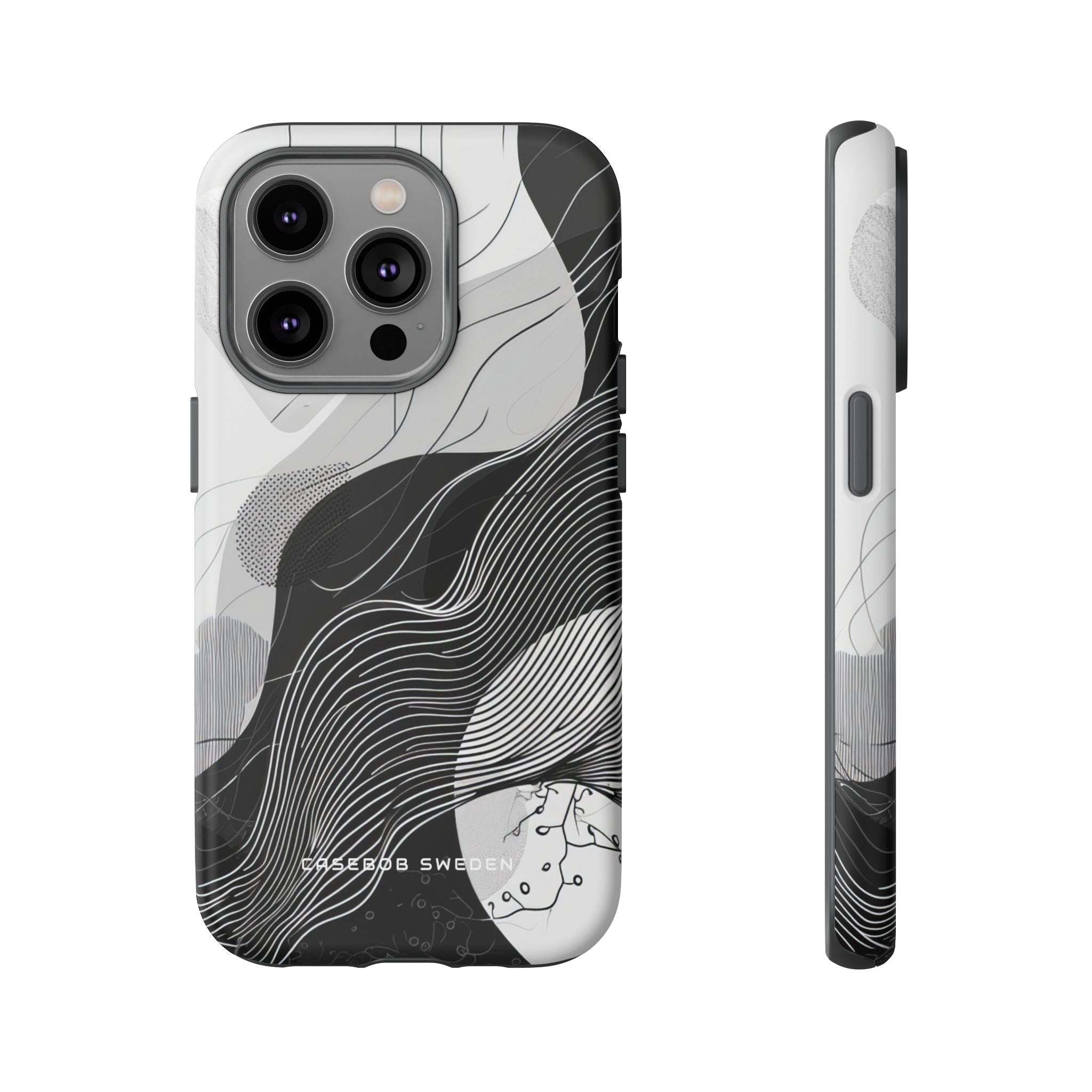 Fluid Rhythms: Monochrome Line Flow iPhone 14 - Tough Phone Case