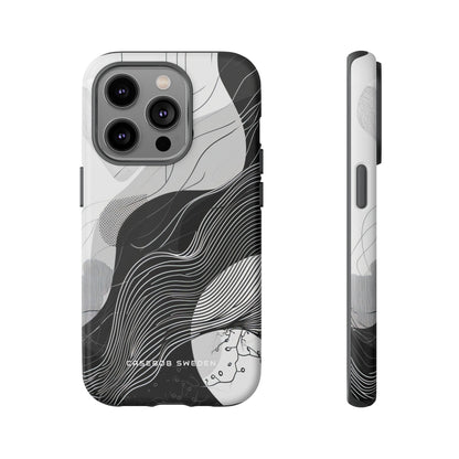 Fluid Rhythms: Monochrome Line Flow iPhone 14 - Tough Phone Case