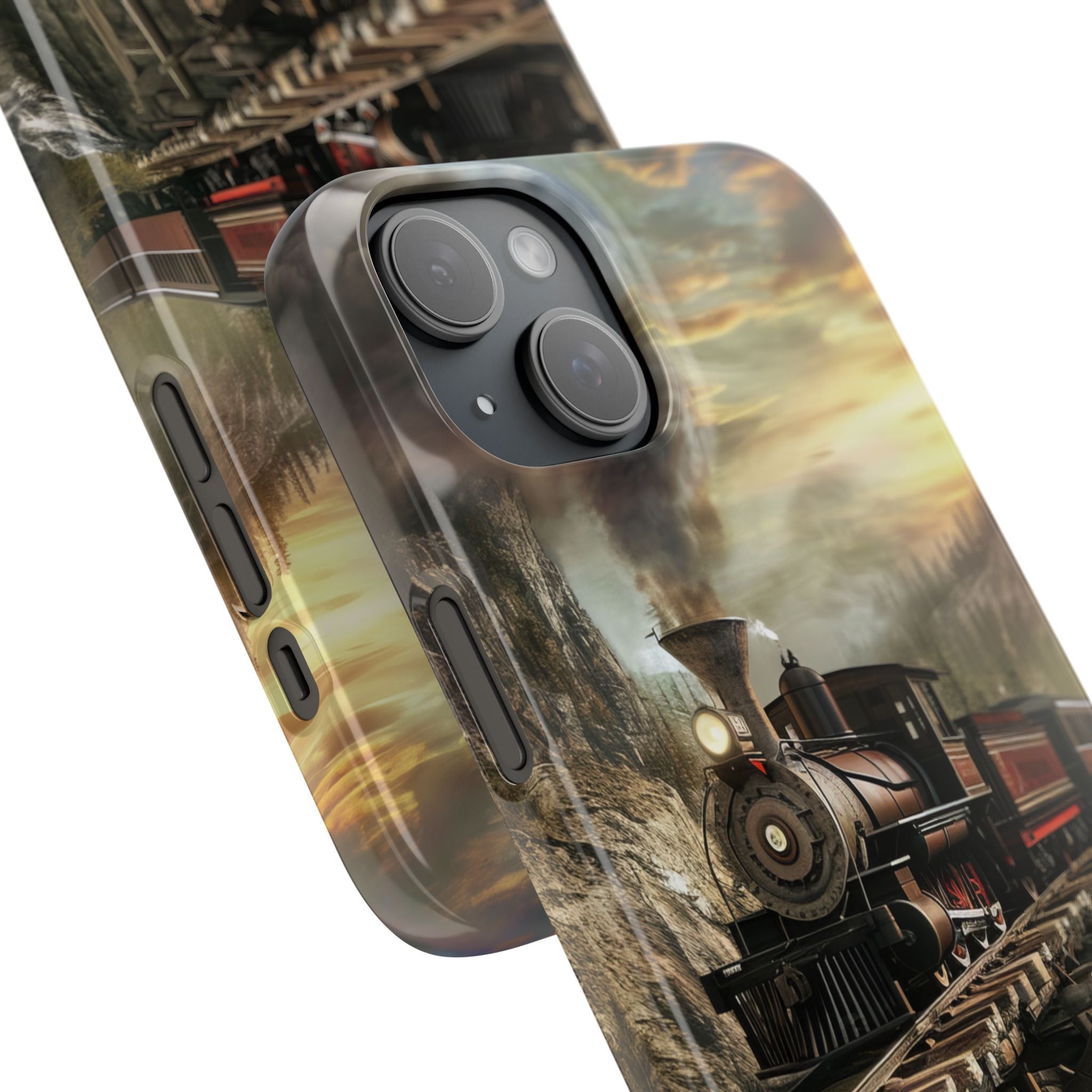 Vintage Steam Train Crossing Mountain Bridge iPhone 15 - Slim Phone Case