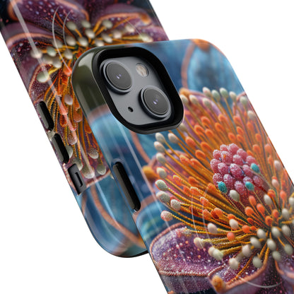 Blue-Orange Floral Swirl - Tough + MagSafe® iPhone 14 Phone Case