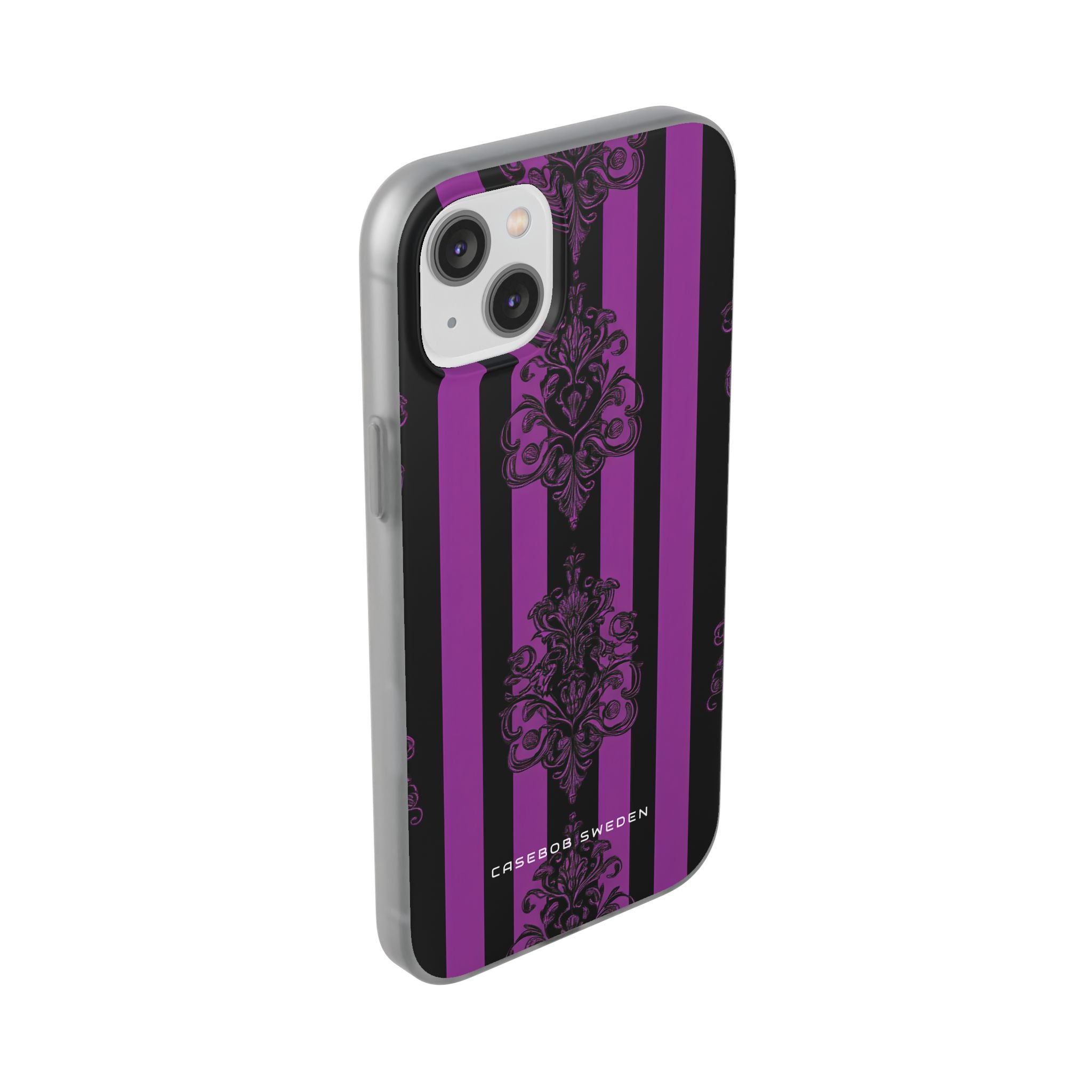 Gothic Elegance with Vertical Stripes and Ornamental Motifs iPhone 14 - Flexi Phone Case