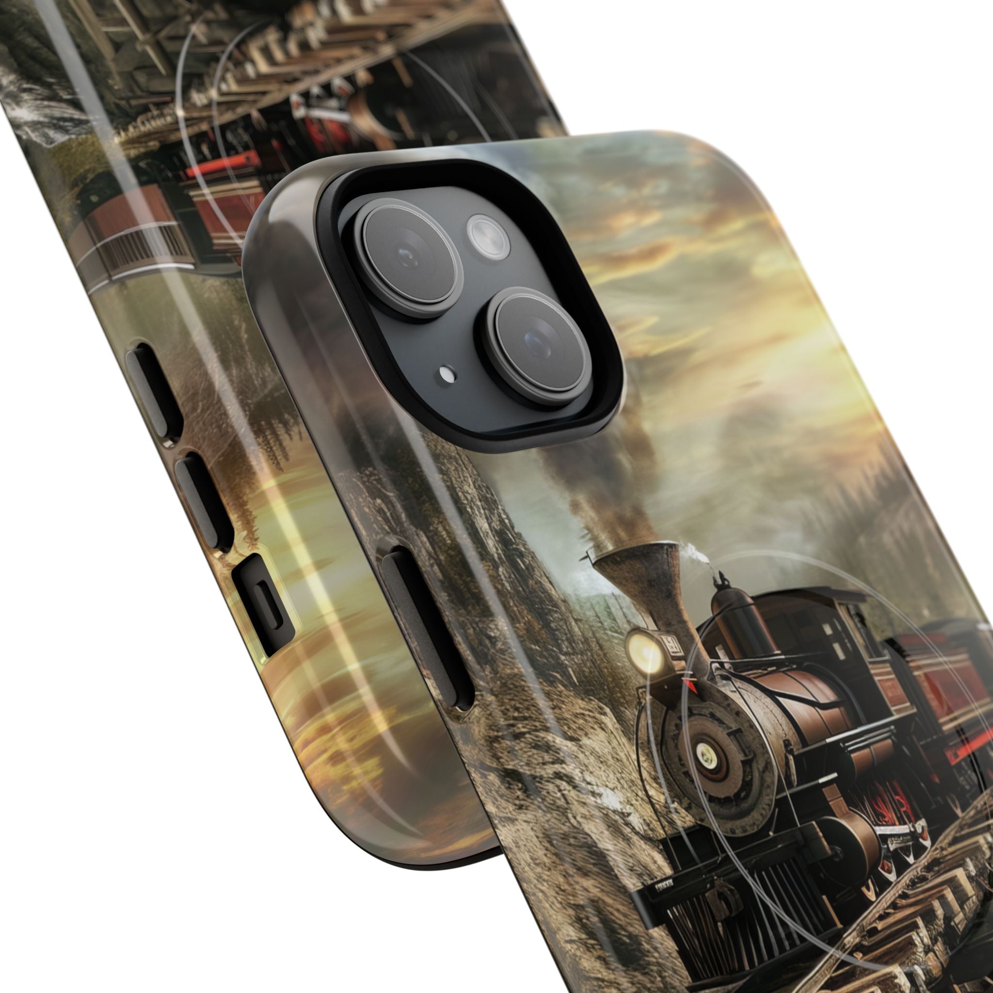 Vintage Steam Train Crossing Mountain Bridge iPhone 15  Tough+ Phone Case