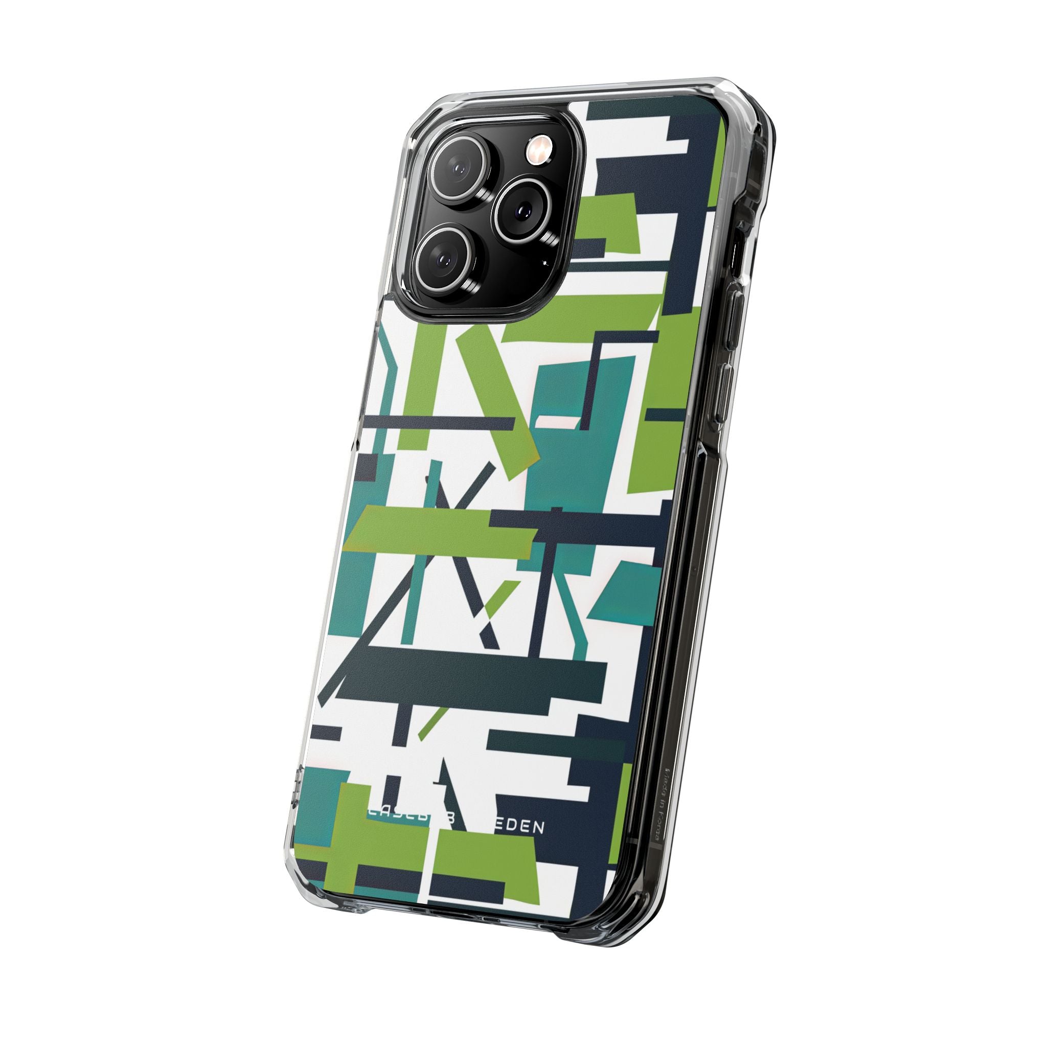 Green Geometry Glide iPhone 14 - Clear Impact Phone Case