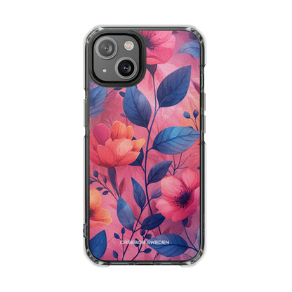 Pink Blue Floral - Clear Impact iPhone 14 Phone Case