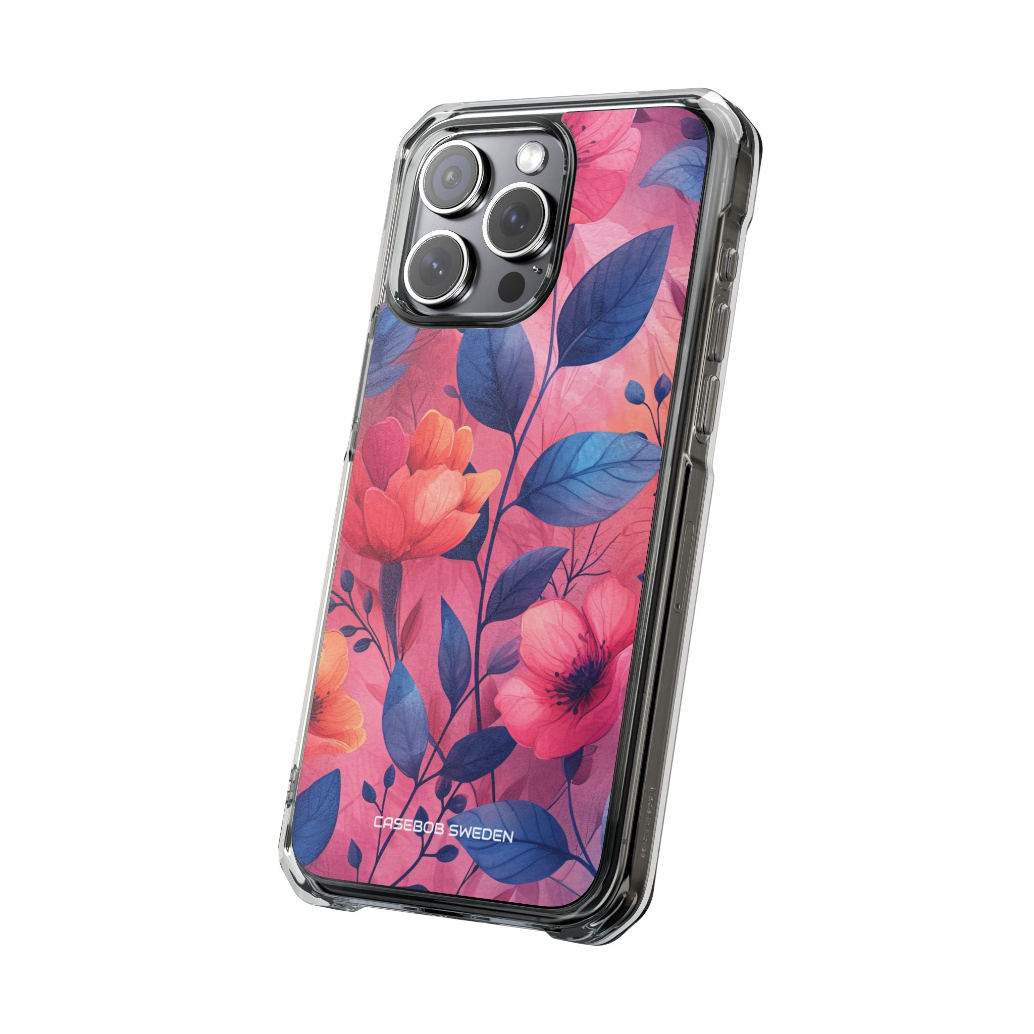 Pink Blue Floral - Clear Impact iPhone 15 Phone Case