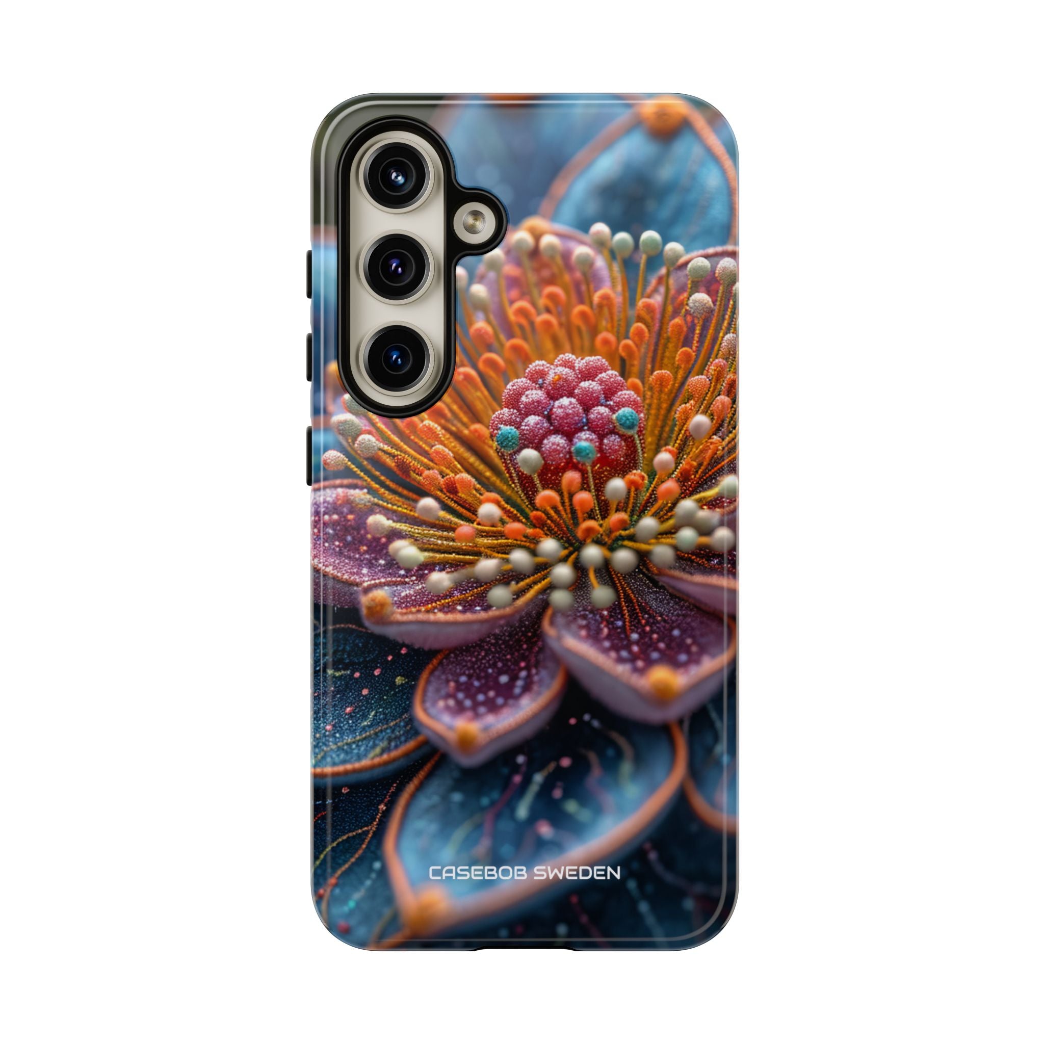 Blue-Orange Floral Swirl - Tough Samsung S24 Phone Case