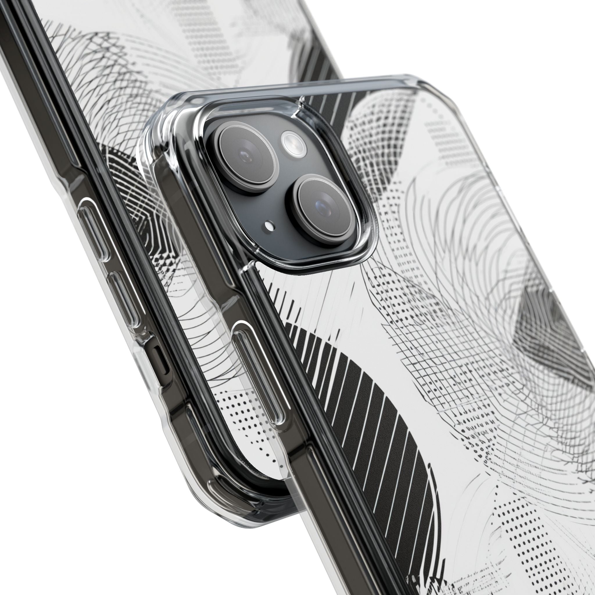 Geometric Monochrome Flow iPhone 15 - Clear Impact Phone Case