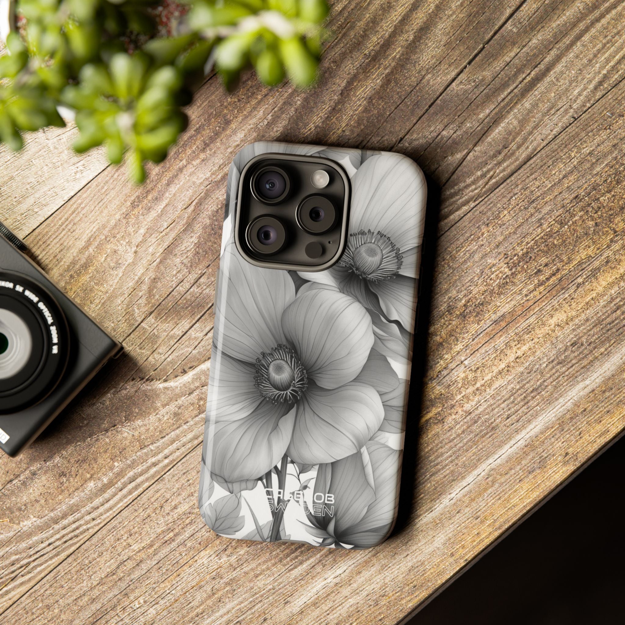 Grijstinten Bloemenharmonie iPhone 15 - Tough