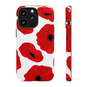 Red poppies on white iPhone case - Protective Phone Case