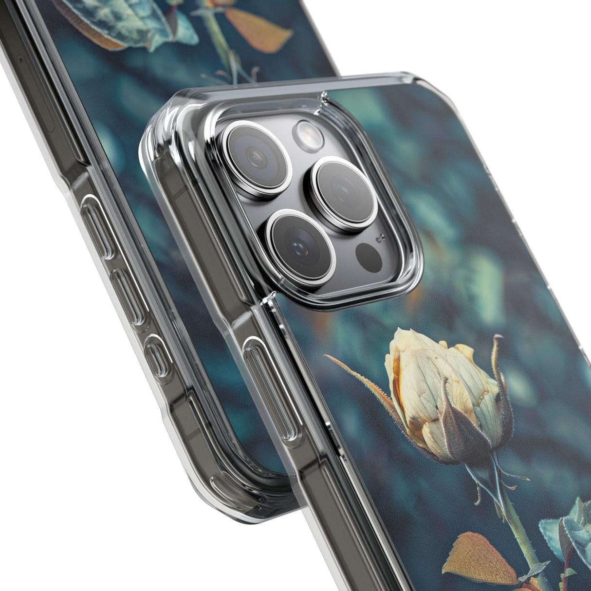 Teal Rosebud Serenade – Handyhülle für iPhone (Clear Impact – Magnetisch)