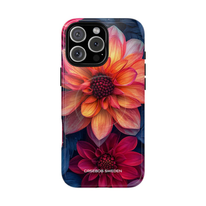 Floral Harmony Orange Blue - Tough + MagSafe® iPhone 16 Phone Case