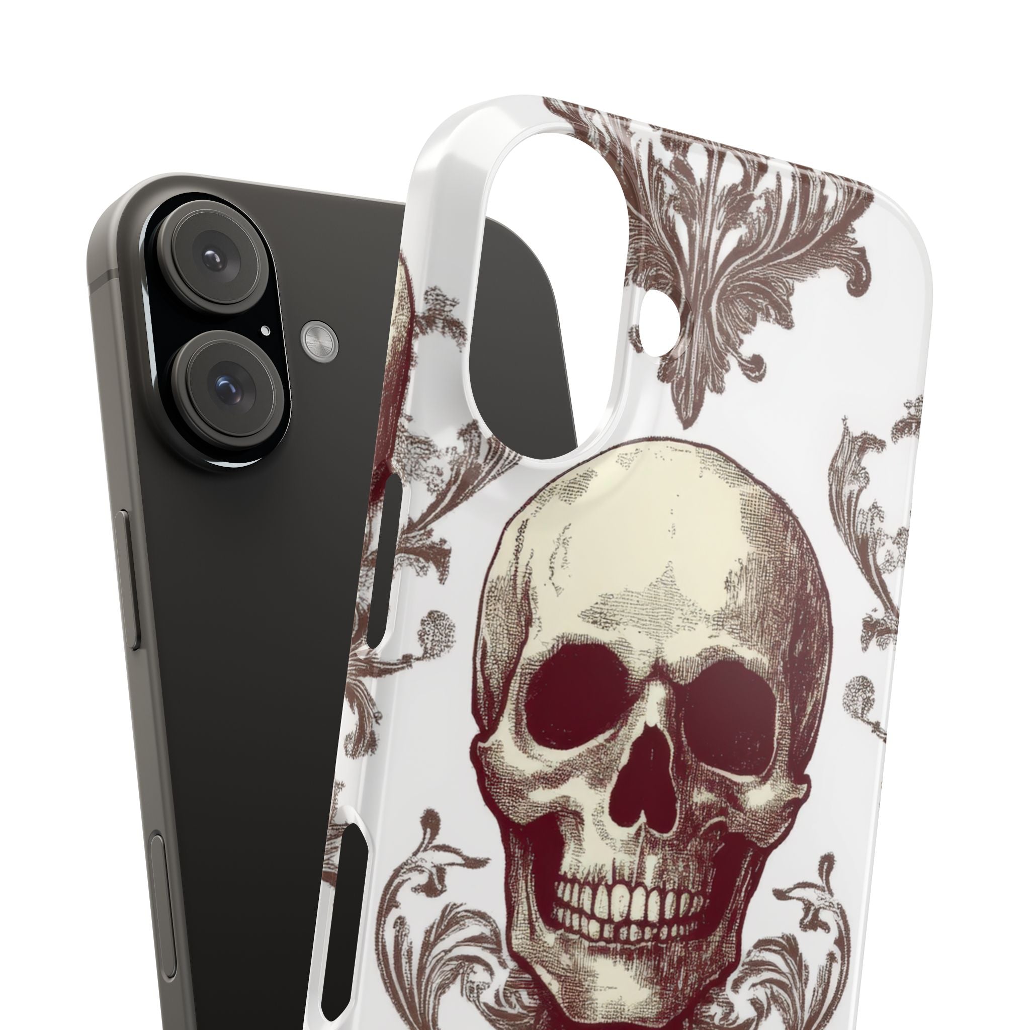 Gothic Skulls and Ornate Foliage iPhone 16 - Slim Phone Case