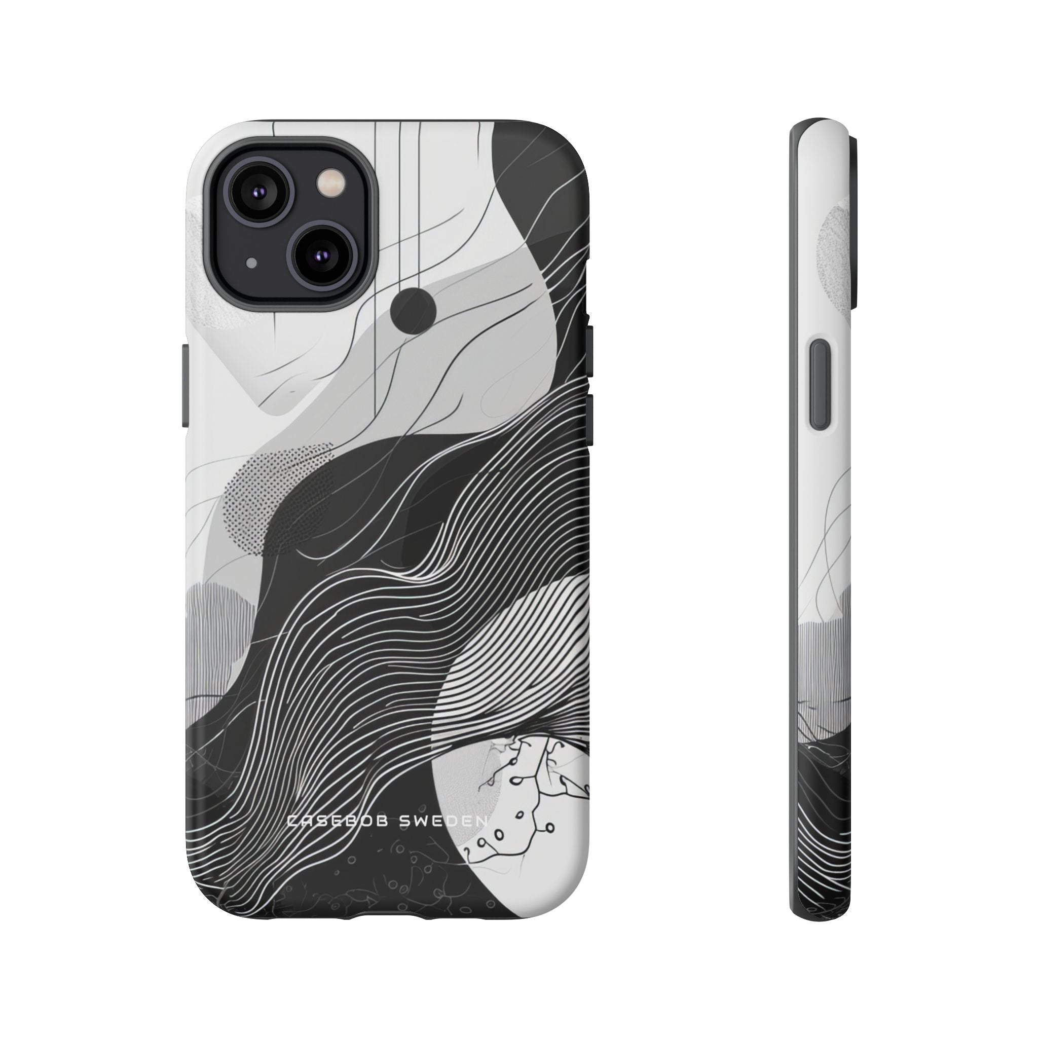 Fluid Rhythms: Monochrome Line Flow iPhone 14 - Tough Phone Case