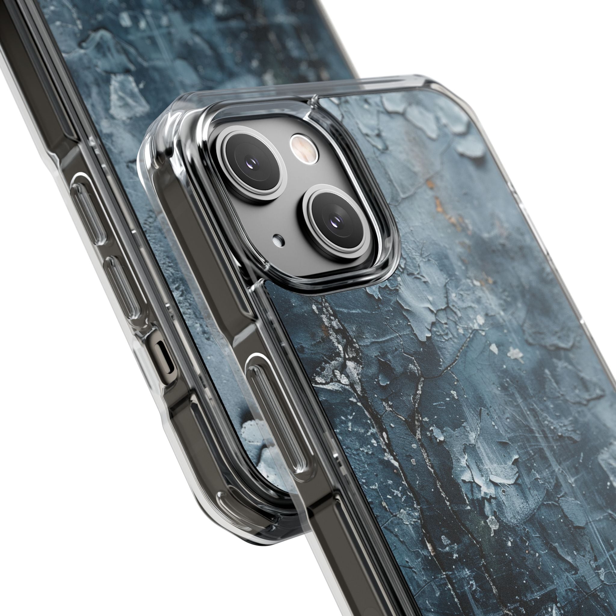 Weathered Blue Tapestry with Cracked Layers iPhone 14 - Clear Impact Phone Case