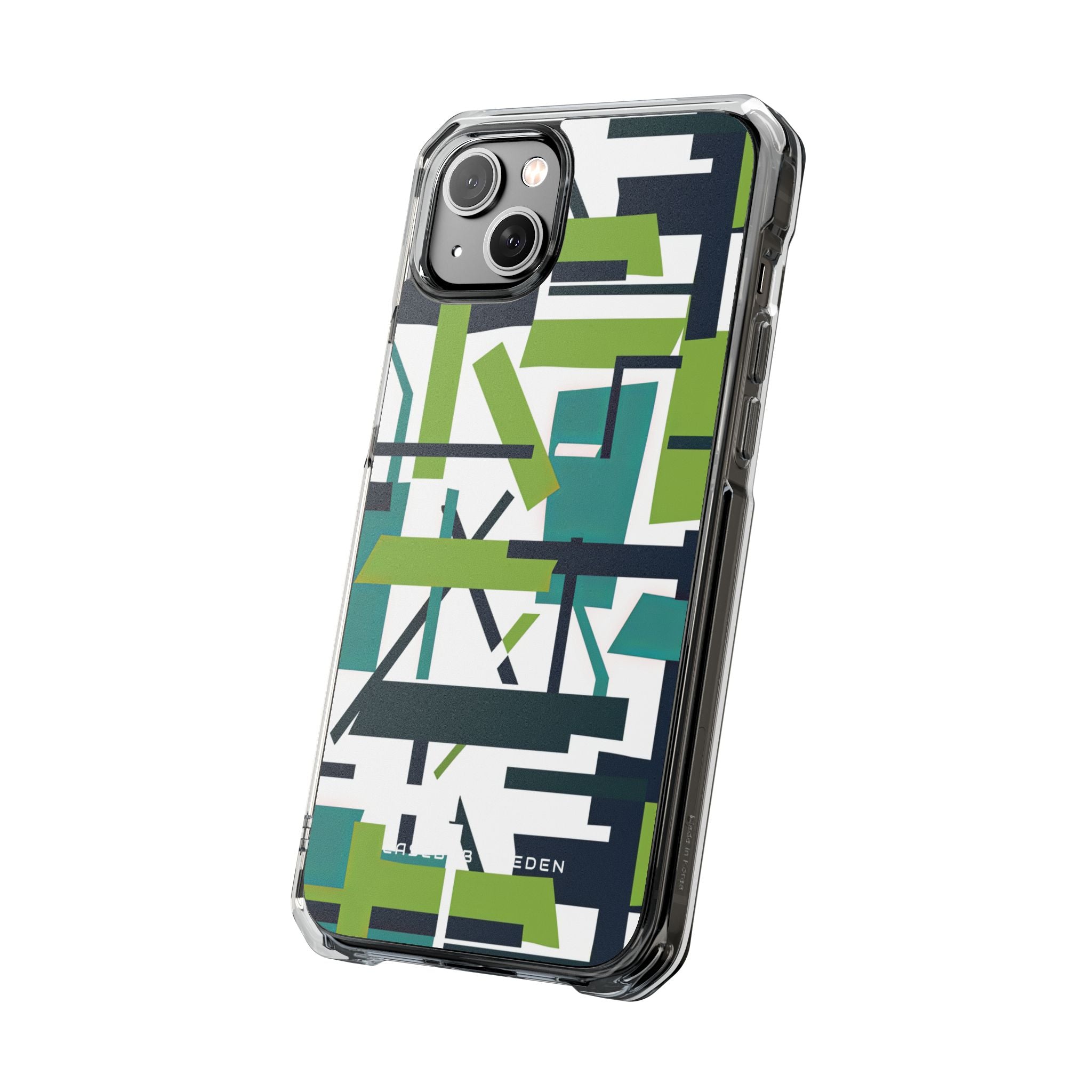 Green Geometry Glide iPhone 14 - Clear Impact Phone Case