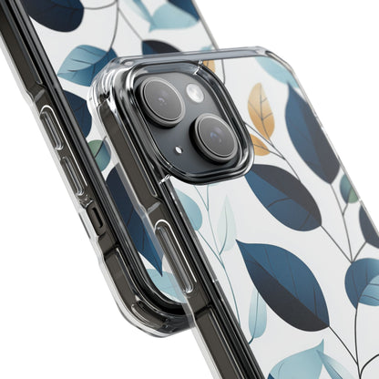 Navy Veined Leaves iPhone 15 Case - Impact