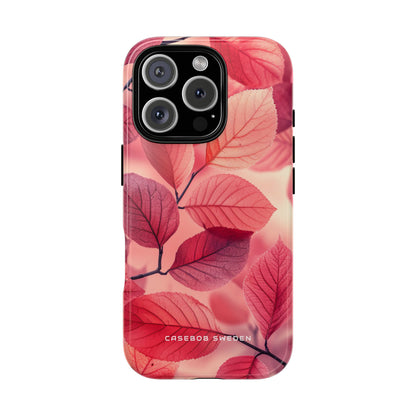 Elegant Pink Leaves iPhone 16 - Tough Phone Case