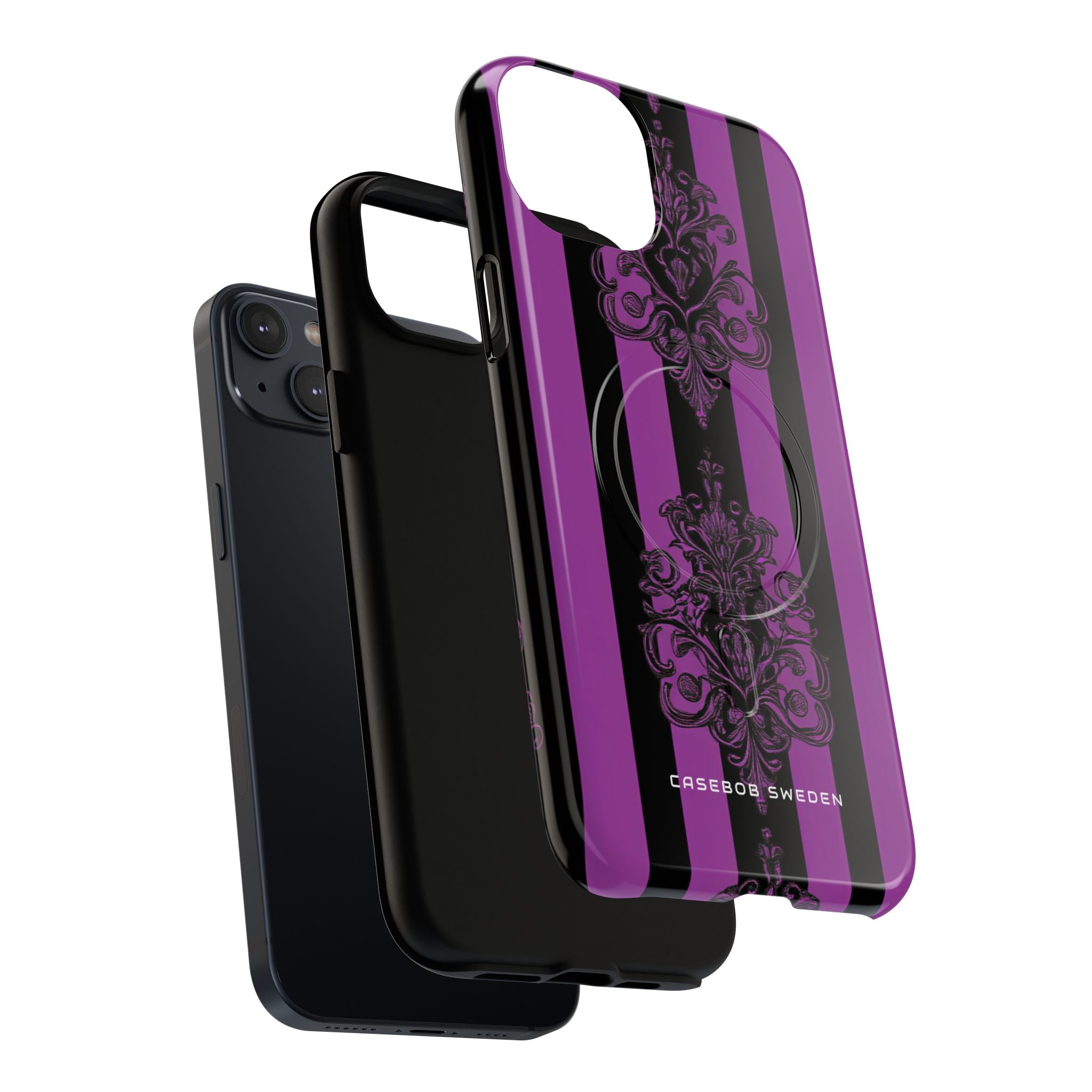 Gothic Elegance with Vertical Stripes and Ornamental Motifs iPhone 14 | Tough+ Phone Case