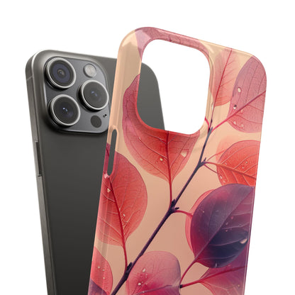 Pink Serenity Leaf Design - Slim iPhone 15 Phone Case