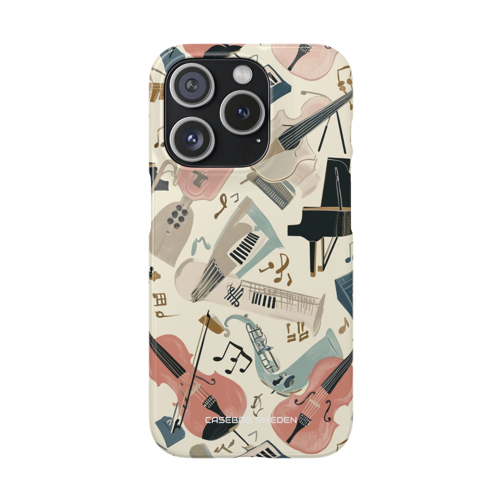 Beige Musical Instruments Pattern - Slim iPhone 15 Phone Case