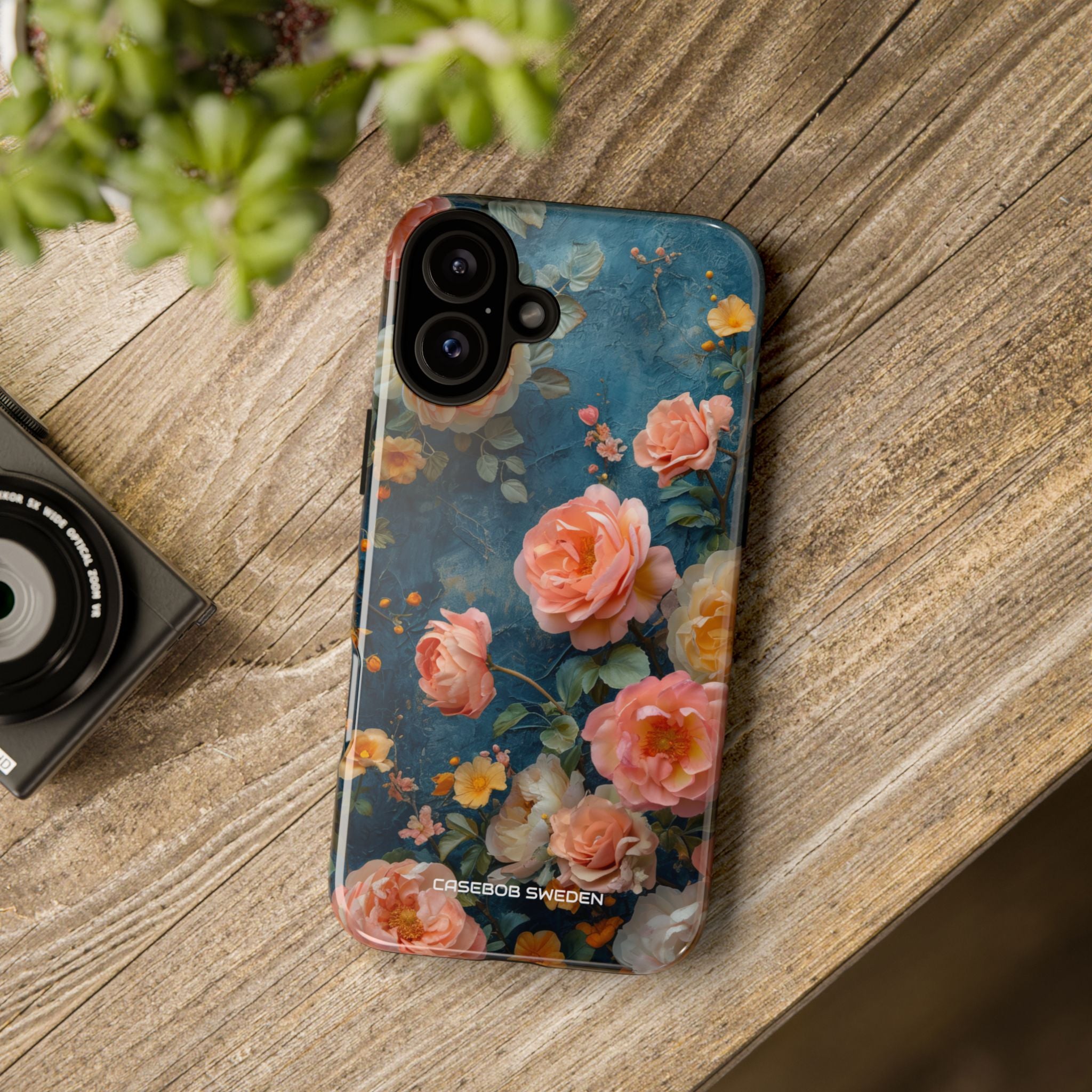 Blue Floral Elegance - Tough iPhone 16 Phone Case