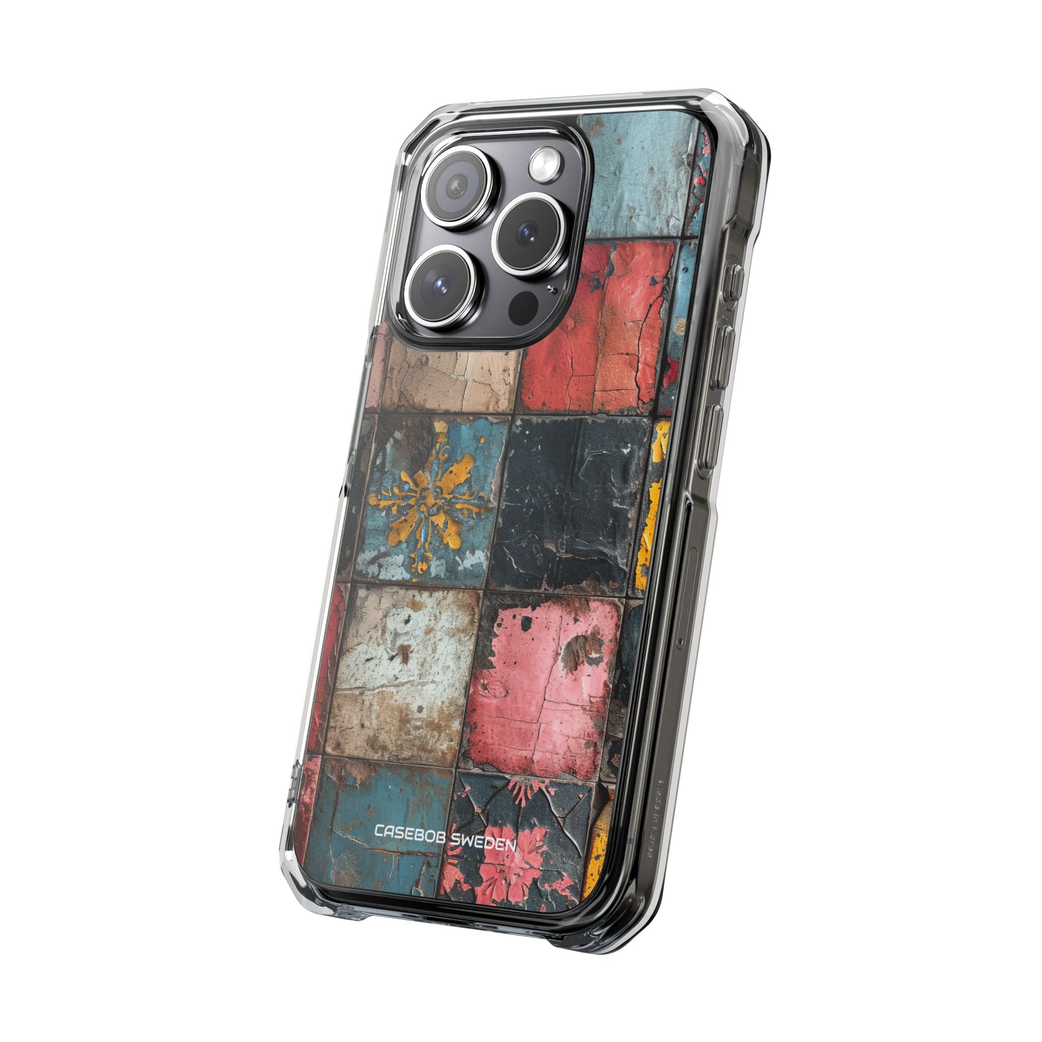 Rustic Red-Yellow Vintage Tiles - Clear Impact iPhone 15 Phone Case