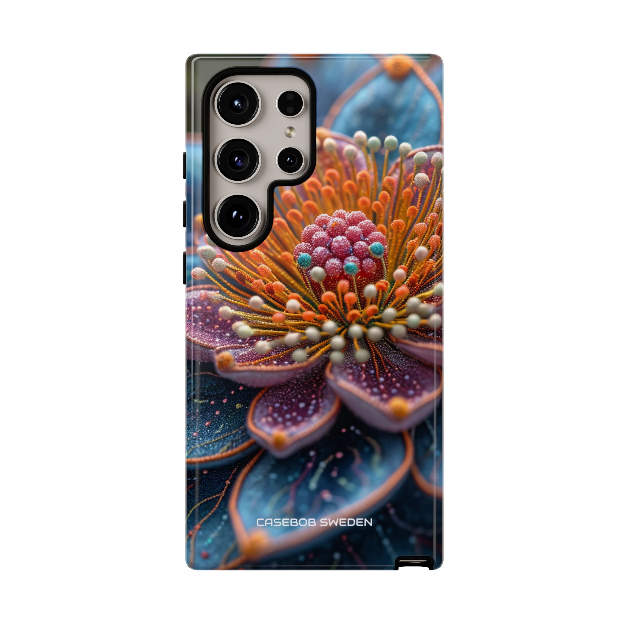 Blue-Orange Floral Swirl - Tough Samsung S24 Phone Case