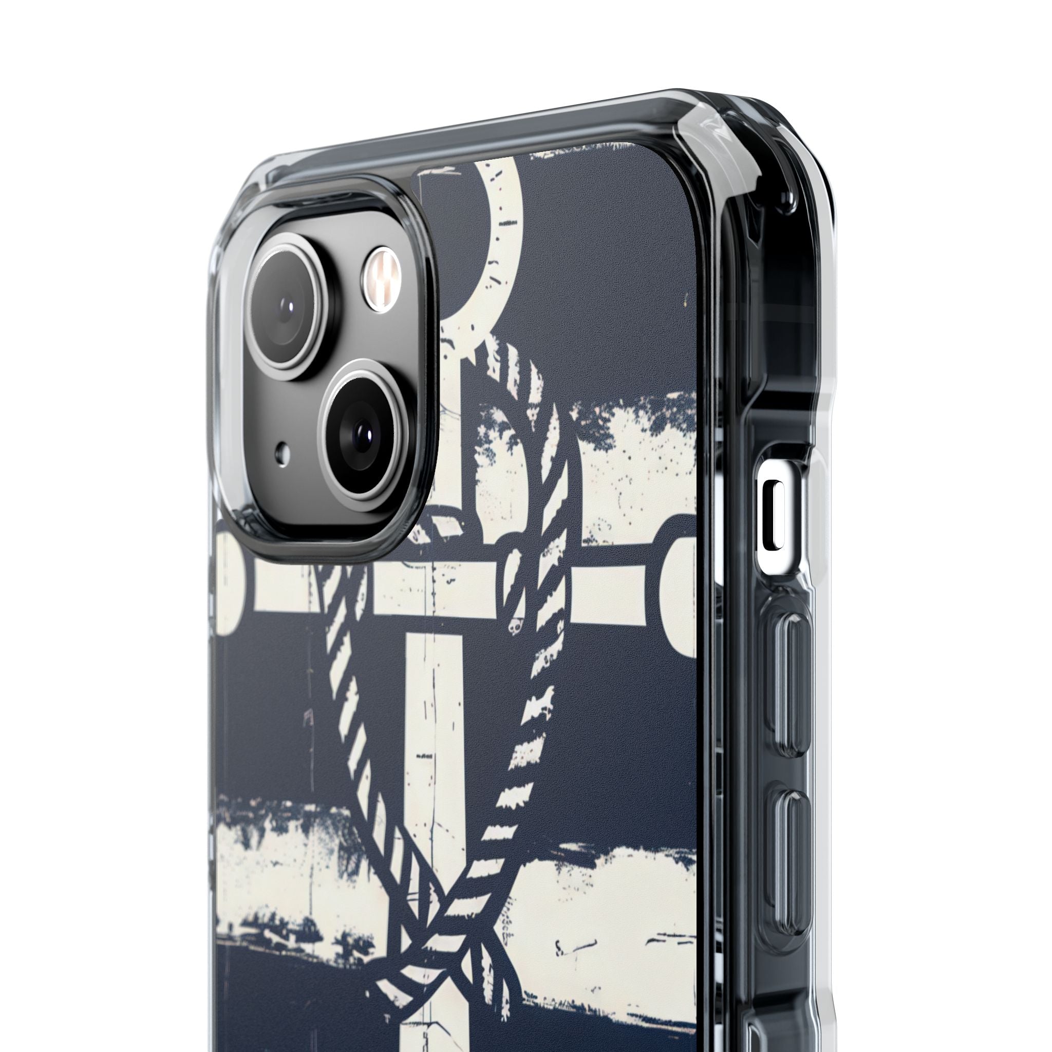 Navy Anchor Stripes iPhone 14 - Impact Clear+