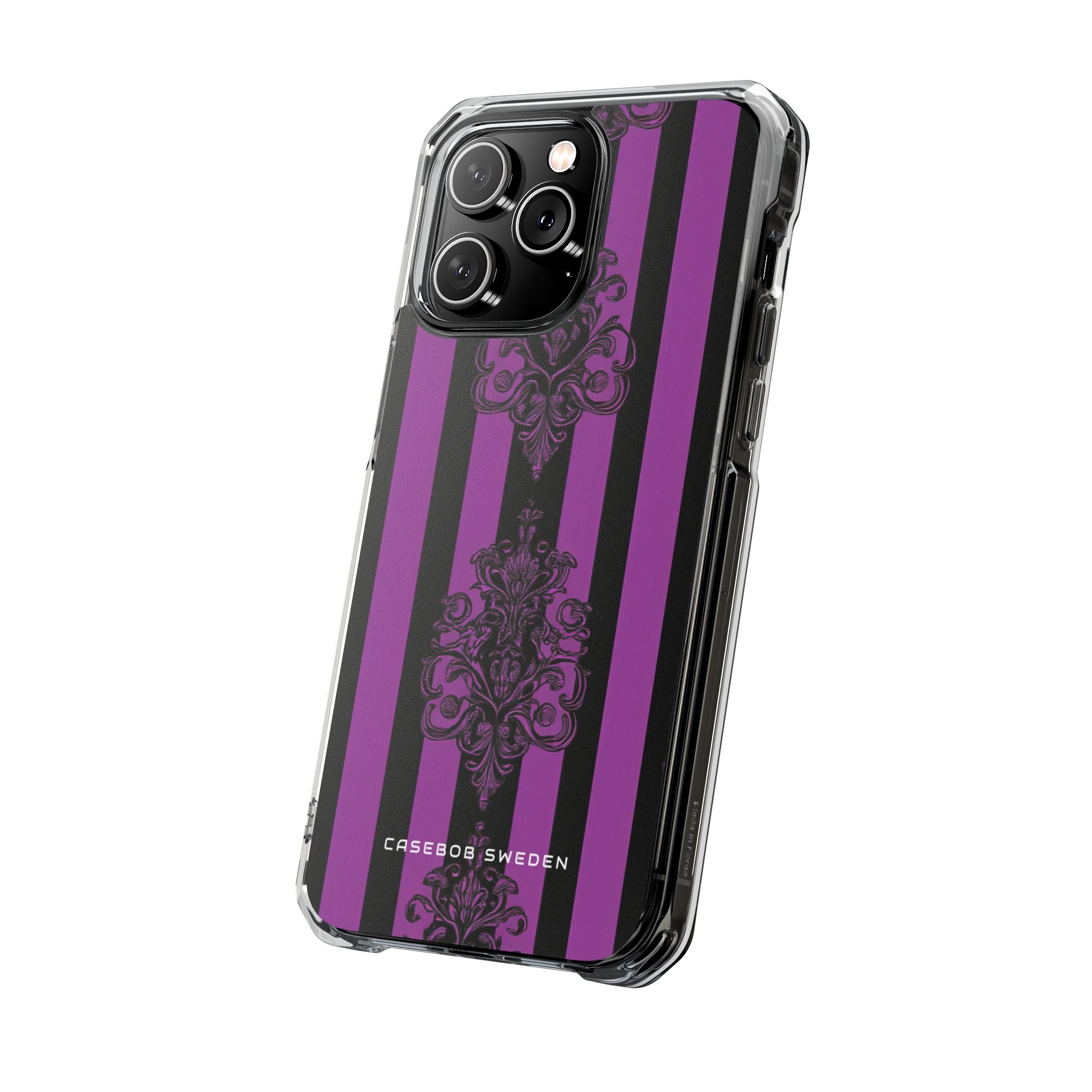 Gothic Elegance with Vertical Stripes and Ornamental Motifs iPhone 14 - Clear Impact Phone Case