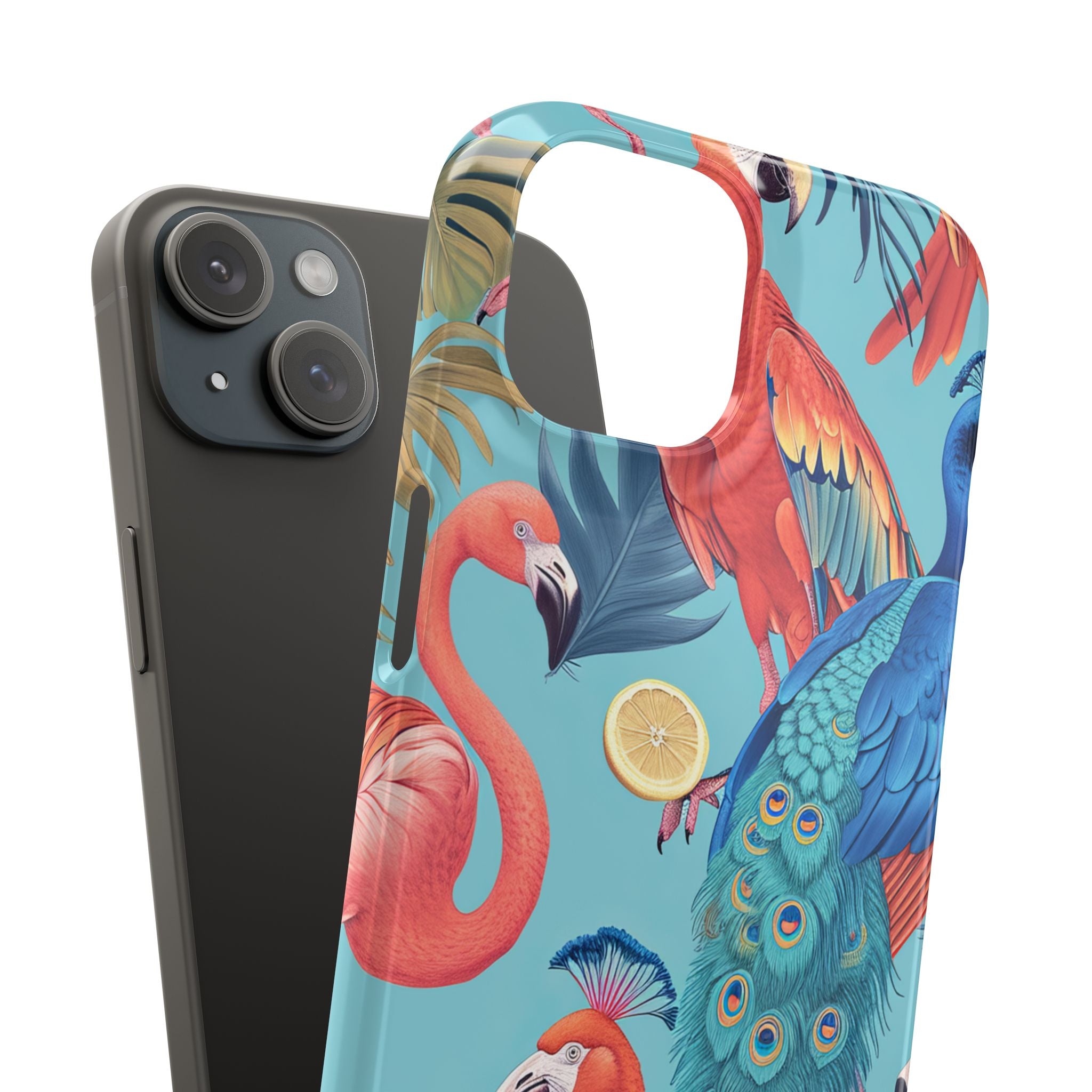 Tropical Flamingo Bliss - Slim iPhone 15 Phone Case