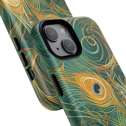 Peacock Elegance in Teal and Gold iPhone 14 | Tough+ Phone Case