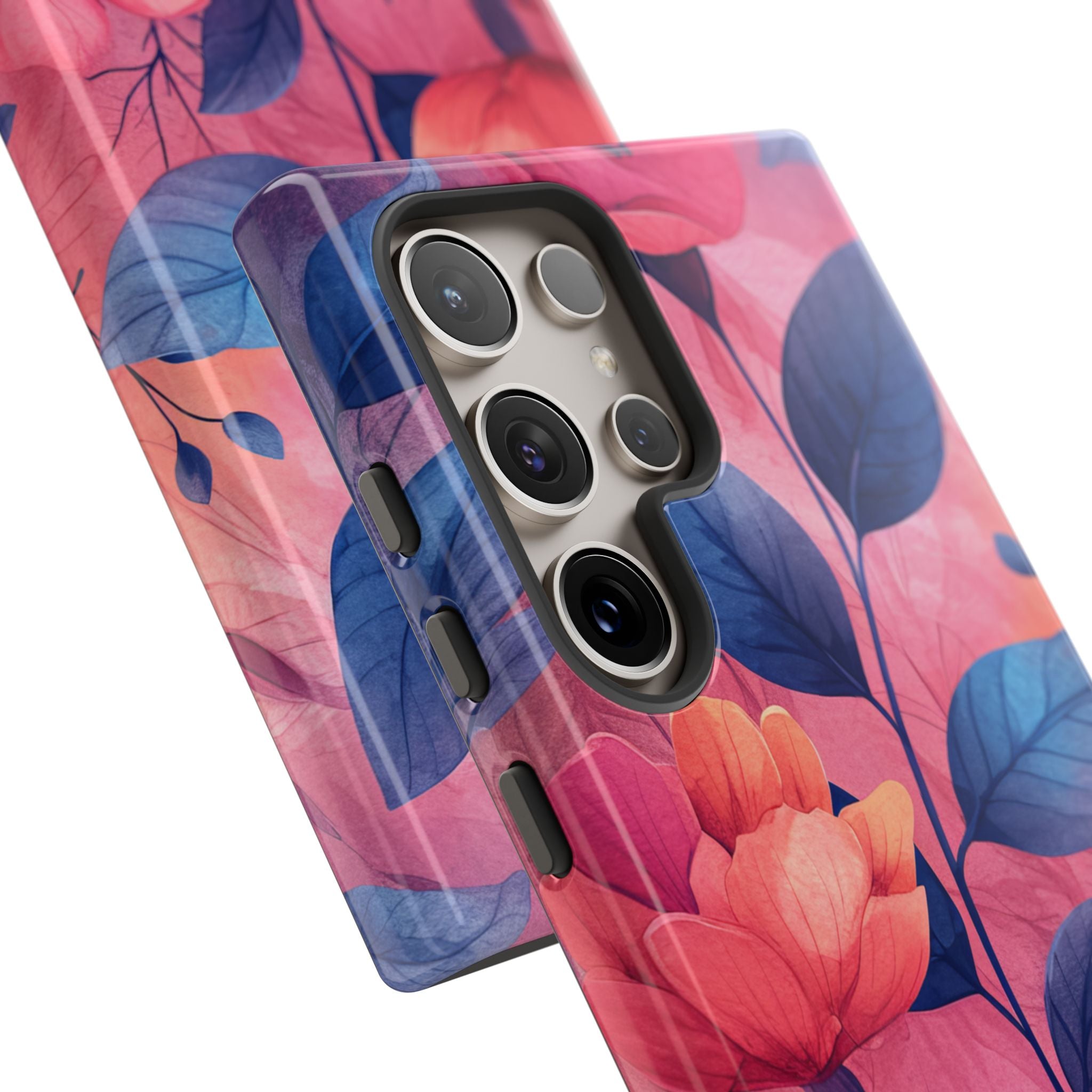 Pink Blue Floral - Tough Samsung S24 Phone Case