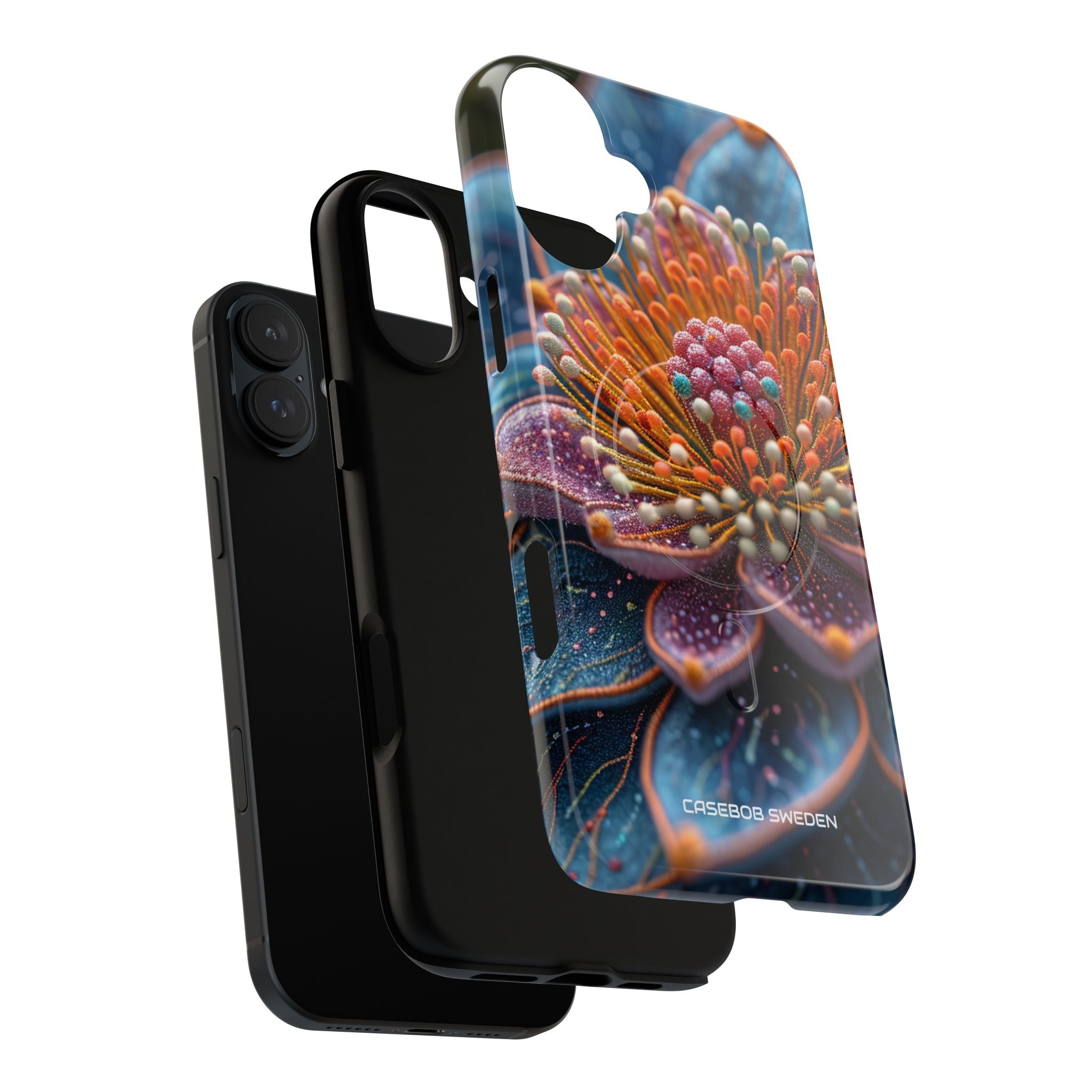 Blue-Orange Floral Swirl - Tough + MagSafe® iPhone 16 Phone Case