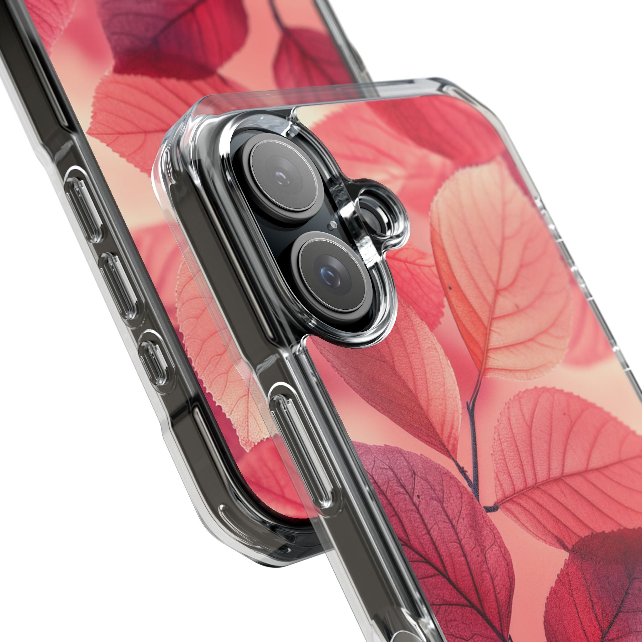 Elegant Pink Leaves iPhone 16 - Clear Impact Phone Case