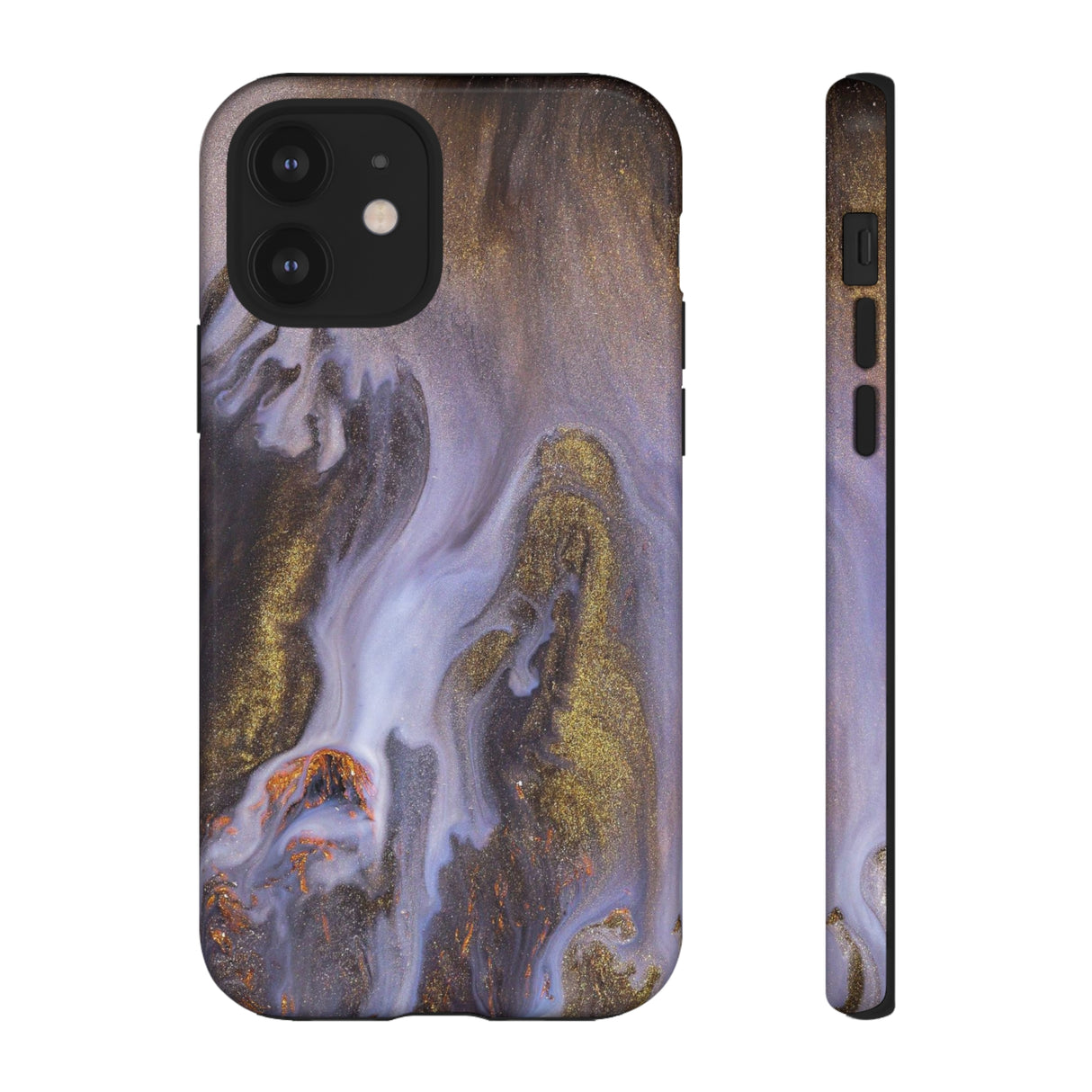 Purple Gold Ink Art iPhone Case (Protective) iPhone 12 Glossy Phone Case