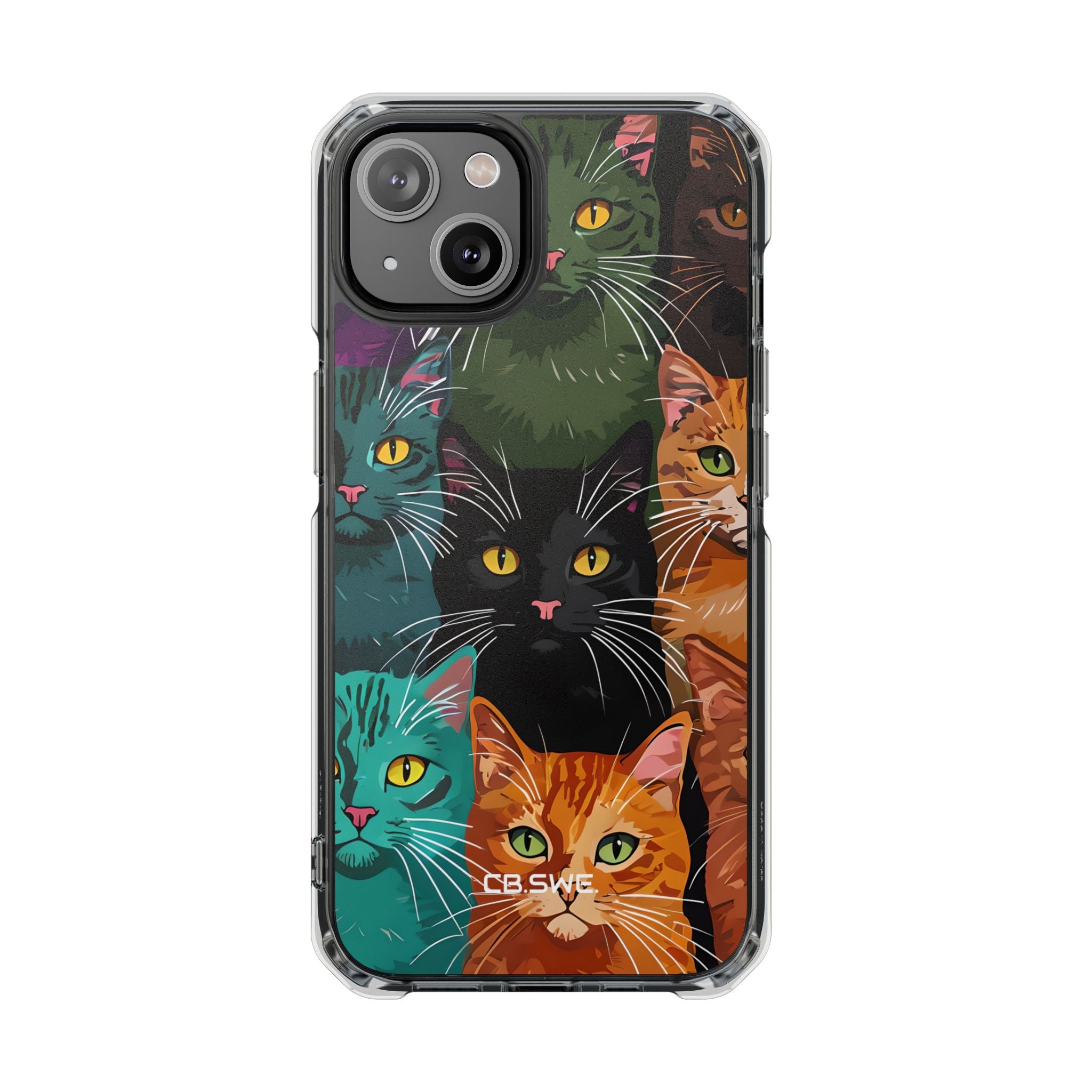 Colorful Stylized Cats Digital Art Mobile Wallpaper iPhone 14 - Impact Clear+