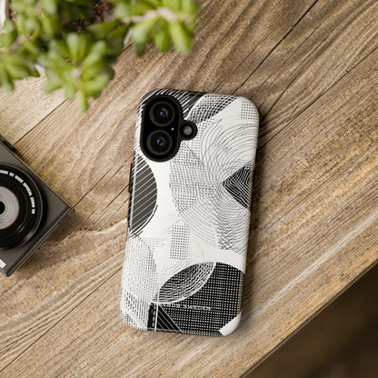 Geometric Monochrome Flow iPhone 16 - Tough Phone Case