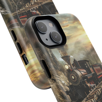 Vintage Steam Train Crossing Mountain Bridge iPhone 14 | Tough+ Phone Case