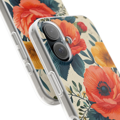 Vibrant Botanical Poppies - Flexi iPhone 16 Phone Case