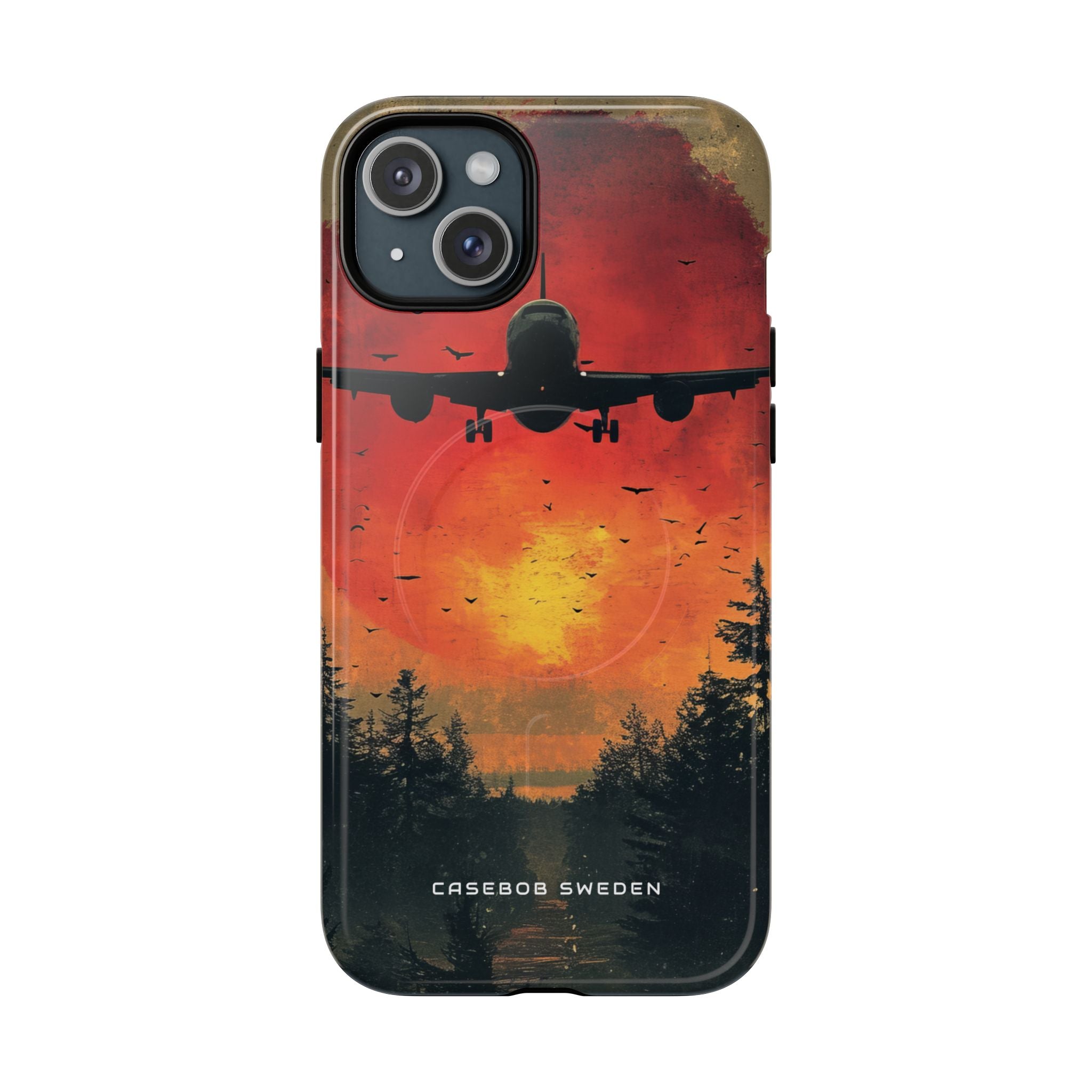 Vintage Sunset Airplane Silhouette iPhone 15 | Tough+ Phone Case