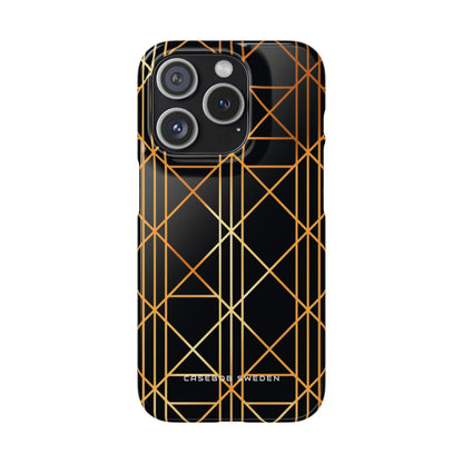 Golden Geometric Elegance iPhone 15 - Slim Phone Case