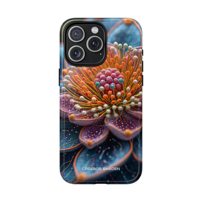 Blue-Orange Floral Swirl - Tough + MagSafe® iPhone 15 Phone Case