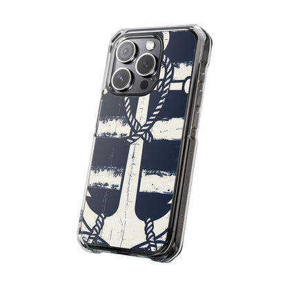 Navy Anchor Stripes iPhone 15 - Impact Clear+