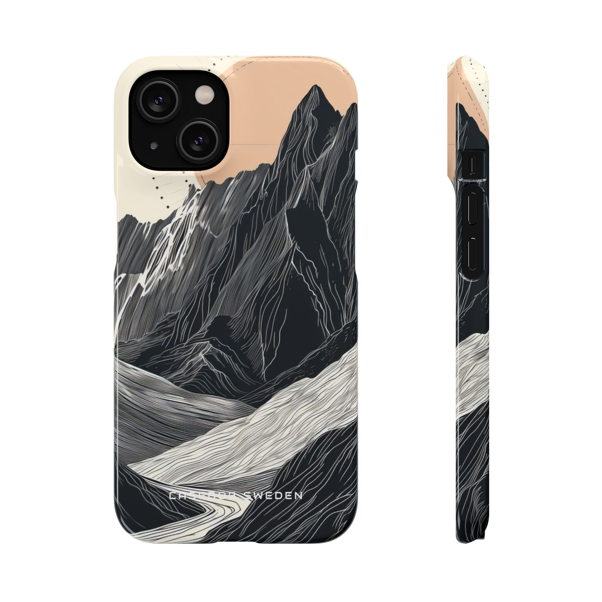 Minimalist Mountain Landscape with Flowing River iPhone 14 - Slim Phone Case