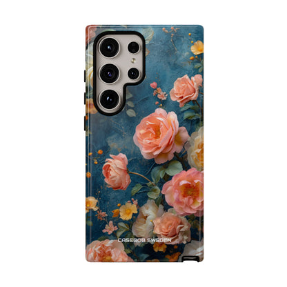 Blue Floral Elegance - Tough Samsung S24 Phone Case