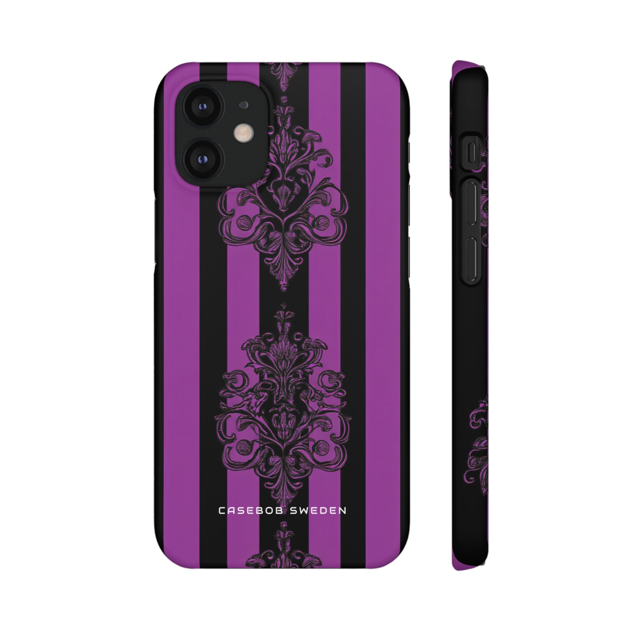 Gotische Eleganz mit vertikalen Streifen und Ornamentmotiven iPhone 12 - Schlanke Handyhülle