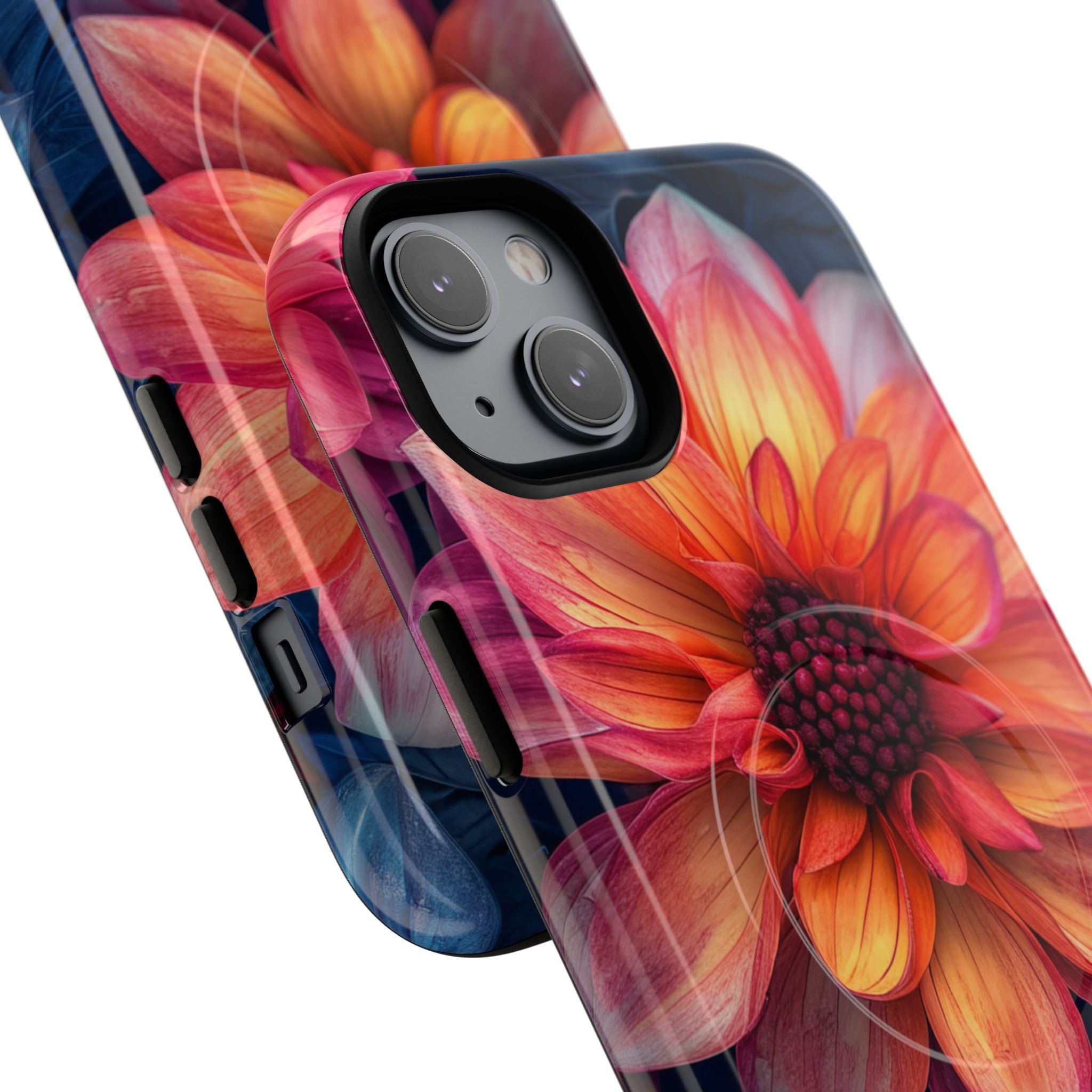 Floral Harmony Orange Blue - Tough + MagSafe® iPhone 14 Phone Case